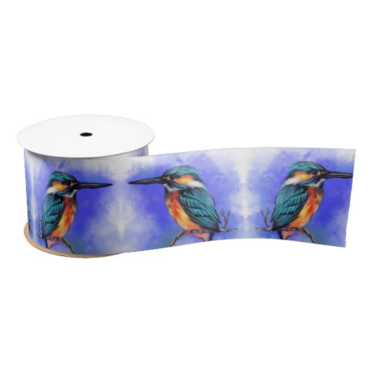 Beautiful Kingfisher Bird Ribbon Satinband (Spule)
