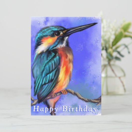Beautiful Kingfisher Bird Zeichnend - Happy Birthd (Stehend Vorderseite)