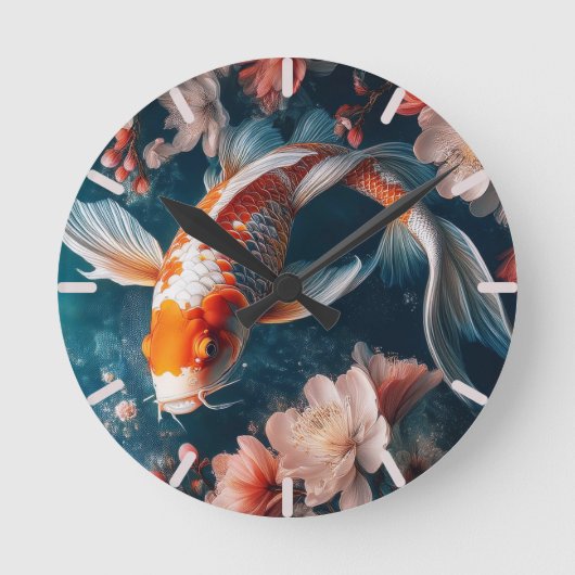 Beautiful Koi Fish Clock Runde Wanduhr (Vorderseite)