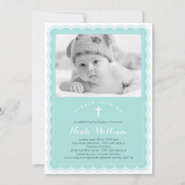 Beautiful Lace Baptism Invitation - Blue Einladung