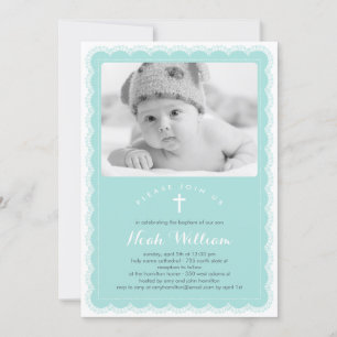 Beautiful Lace Baptism Invitation - Blue Einladung