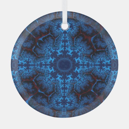 Beautiful Lacy Blue Fraktal Abstrakt Suncatcher Ornament Aus Glas (Vorderseite)