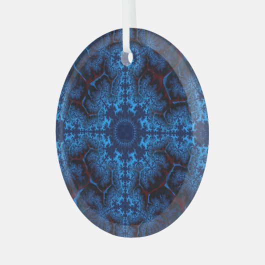 Beautiful Lacy Blue Fraktal Abstrakt Suncatcher Ornament Aus Glas (Vorderseite links)