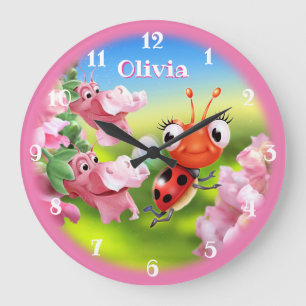 Beautiful Ladybug in the flower garden. Große Wanduhr