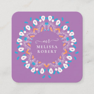 Beautiful Lavander Lila Floral Mandala Marmor Quadratische Visitenkarte