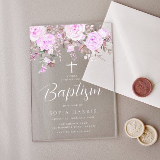 Beautiful Lavender Lila Violet Baby Girl Taufe Acryleinladungen