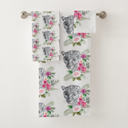 Beautiful Leopard Head Portrait Pattern Badhandtuch Set (Insitu)