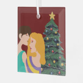 Beautiful Lesbian Paar Art Christmas Tree Red Ornament Aus Glas (Vorderseite links)