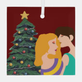 Beautiful Lesbian Paar Art Christmas Tree Red Ornament Aus Glas (Rückseite)