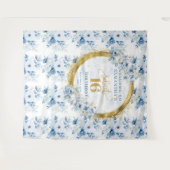 Beautiful Light Blue Sweet 16 Gold Glitzer Banner Wandteppich (Vorderseite (Horizontal))