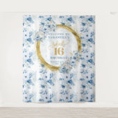 Beautiful Light Blue Sweet 16 Gold Glitzer Banner Wandteppich (Vorderseite)