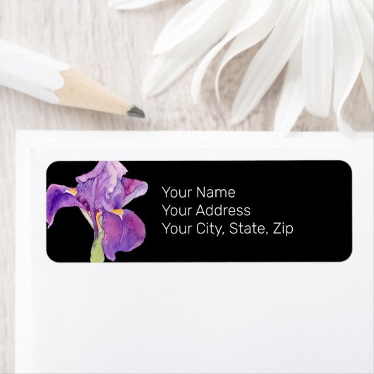 Beautiful Lila Iris / Black Floral Address Label (Insitu)