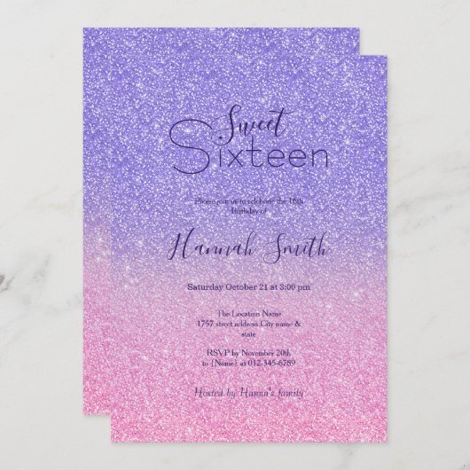 Beautiful Lila Pink Glitzer Ombre Einladung (Vorne/Hinten)