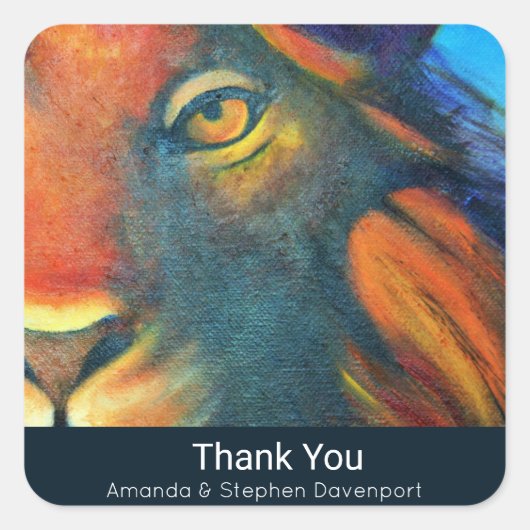 Beautiful Lion Head Portrait Regal Vielen Dank Quadratischer Aufkleber (Vorderseite)