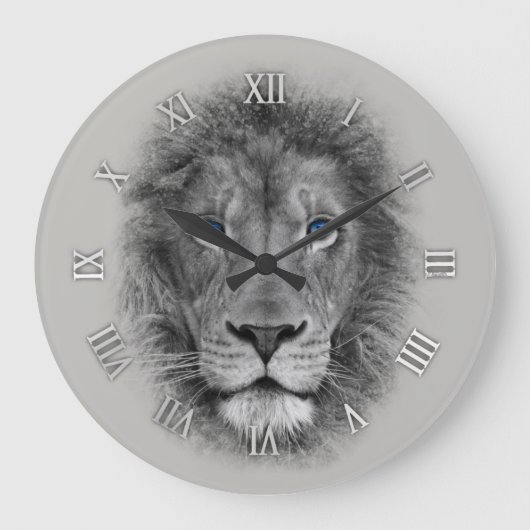Beautiful Lion with blue Eyes Wall Clock Große Wanduhr (Vorderseite)