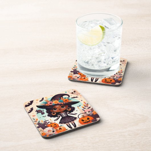 Beautiful little witch halloween party getränkeuntersetzer (Rechte Seite)