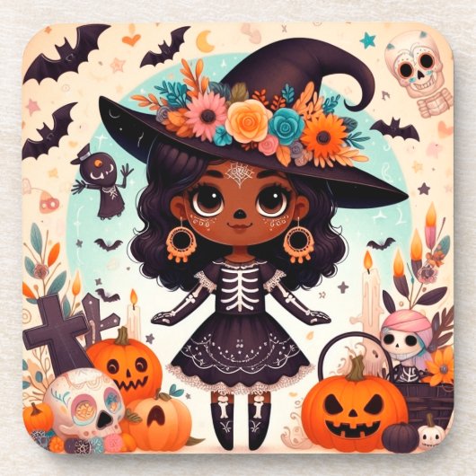 Beautiful little witch halloween party getränkeuntersetzer (Vorderseite)