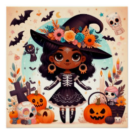 Beautiful little witch halloween party poster