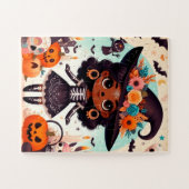 Beautiful little witch halloween party puzzle (Horizontal)