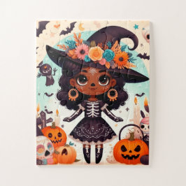 Beautiful little witch halloween party puzzle
