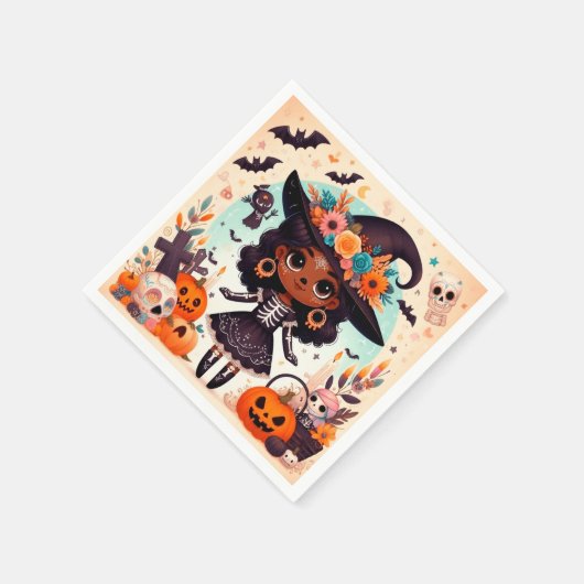 Beautiful little witch halloween party serviette (Ecke)