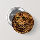 Beautiful Long Haired Tabby Cat Button (Vorne & Hinten)