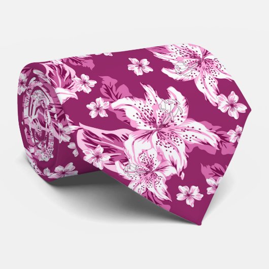 Beautiful magenta flower pattern krawatte (Gerollt)