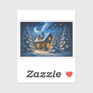 Beautiful magic Christmas forest and house Aufkleber