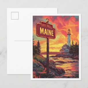 Beautiful Maine USA Vintag Illustration Travel Postkarte