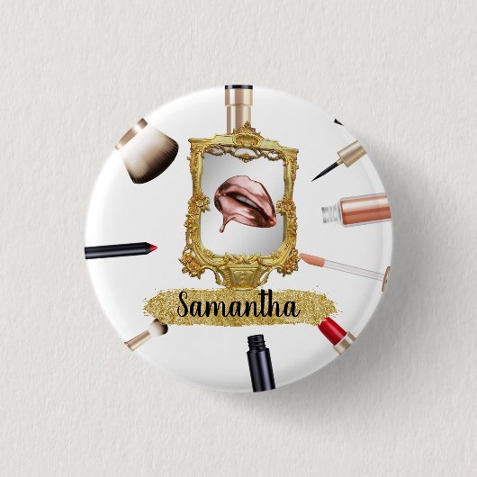 Beautiful Makeup Beauty Eleganter Chic Custom Button (Vorderseite)