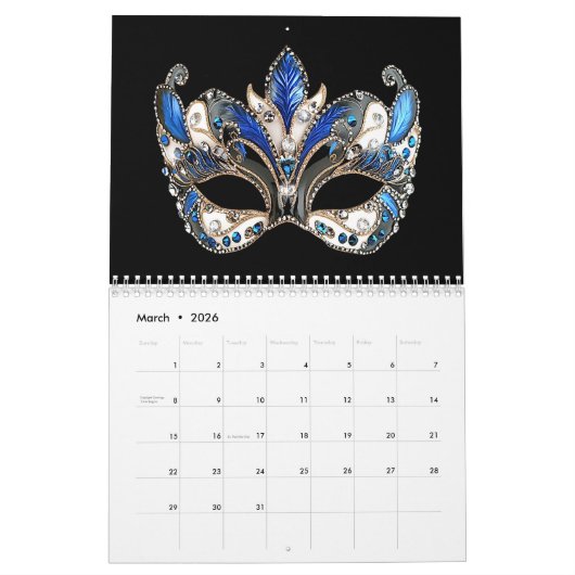 Beautiful Mardi Gras Masquerade Masken Kalender (Mär 2026)