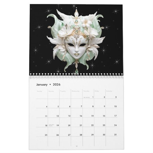 Beautiful Mardi Gras Masquerade Masken Kalender (Jan 2026)