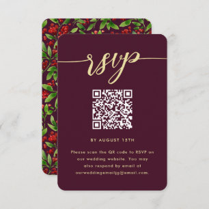 Beautiful Marsala Botanical Wedding QR Code UAWG RSVP Karte