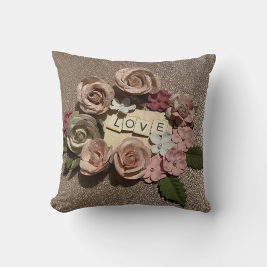 Beautiful Mauve Pink Floral auf Rose Gold Glitzer  Kissen (Vorderseite)