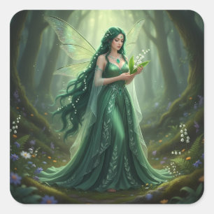 Beautiful May Emerald Fairy Quadratischer Aufkleber