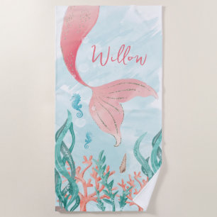 Beautiful Mermaid Girl Birthday Beach Handtuch Gef
