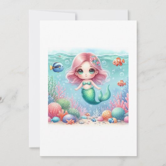 Beautiful Mermaid Kawaii Einladung (Vorderseite)