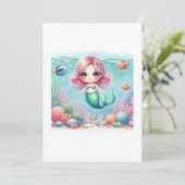 Beautiful Mermaid Kawaii Einladung (Stehend Vorderseite)