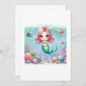 Beautiful Mermaid Kawaii Einladung (Vorne/Hinten)