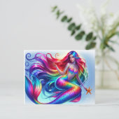 Beautiful Mermaid Sea Nymph Rainbow Postkarte (Stehend Vorderseite)