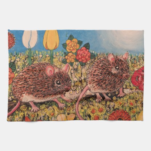  Beautiful mice with flowers Kitchen Towel  Geschirrtuch (Horizontal)