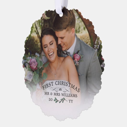 Beautiful Mistletoe Erste Weihnachtszeit Mr. & Mrs Ornament Karte (Links)