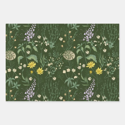 Beautiful Mixed Pastell Wildblumen Green Geschenkpapier Set (Vorderseite 3)