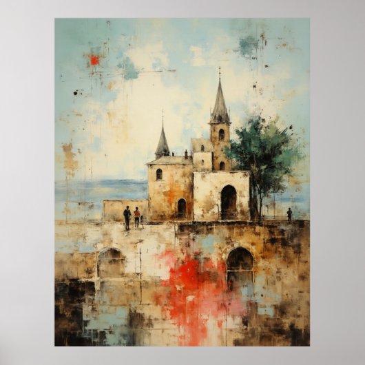 Beautiful Modern Abstract old small town painting Poster (Vorne)