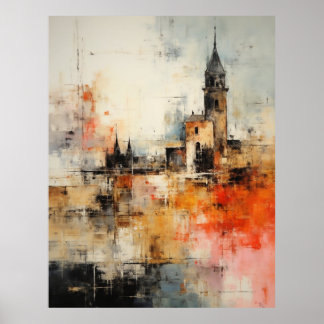 Beautiful Modern Abstract  old small town painting Poster