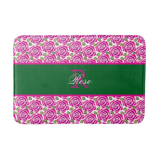 Beautiful Modern Hot Pink Magenta Roses Monogram Badematte (Vorderseite)