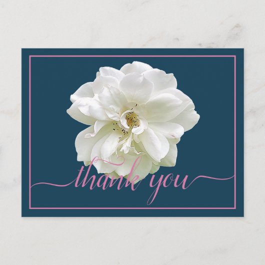 Beautiful Modern White Rose Botanical Thank You Postkarte (Vorderseite)