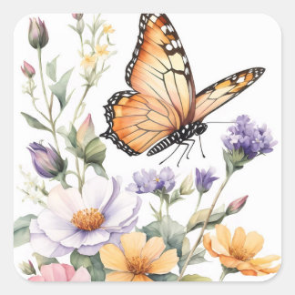 Beautiful Monarch Butterfly Watercolor Quadratischer Aufkleber