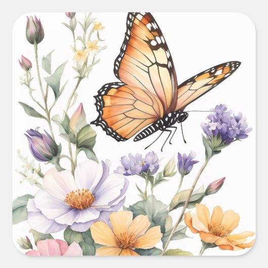 Beautiful Monarch Butterfly Watercolor Quadratischer Aufkleber (Vorderseite)