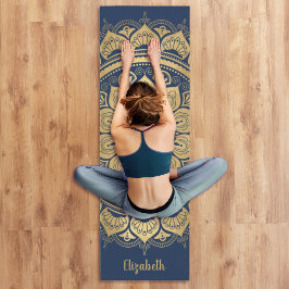 Beautiful Monogram Navy Blue Gold Mandala Yoga Mat Yogamatte